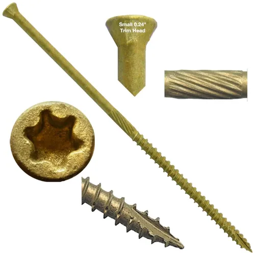 Vista 16 de Jake Sales Tornillo de madera multiusos con revestimiento de bronce de 1-5/8 pulgadas, cabeza torx/Star Drive Trim Head