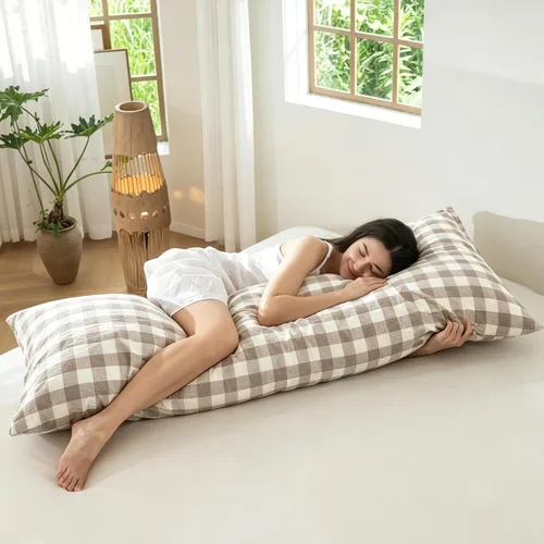 Vista 88 de MooMee Juego de 2 fundas de almohada de cuadros 100% algodón lavado con textura parecida al lino, transpirable, duradera, suave y cómoda
