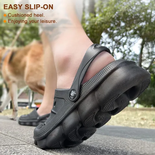 Vista 5 de KEMISANT Zuecos para hombre, unisex, sin cordones, para jardín, zapatos limpiadores, zapatos de trabajo en casa, acolchados, de apoyo