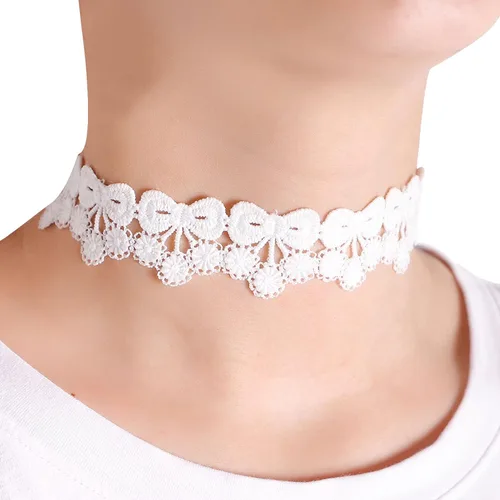 Vista 4 de Gargantilla de encaje negro gótico con tatuaje para fiesta de Halloween, accesorio personalizado para mujer R1: blanco