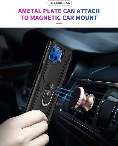Vista 3 de Motorola One 5G Funda para teléfono celular, funda protectora híbrida de policarbonato duro suave TPU a prueba de golpes, soporte de anillo