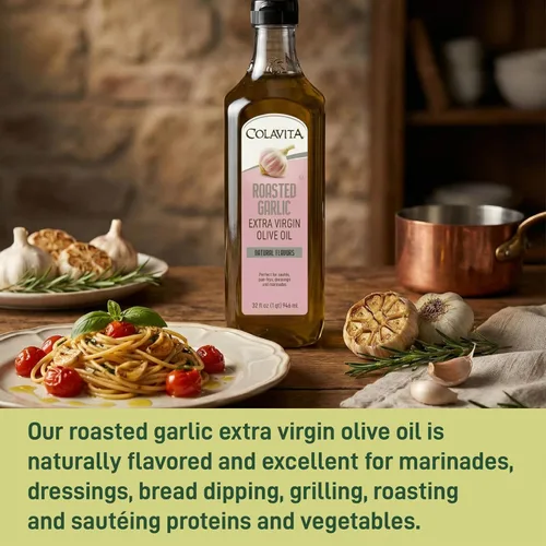 Vista 6 de Aceite de Oliva con ajo tostado extra virgen Colavita, 32 onzas