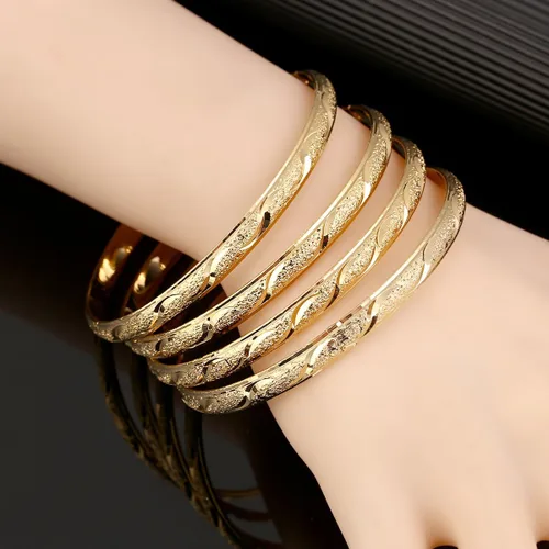 Vista 2 de 4pcs 0.236 in Decoración Fiesta Brazalete Dubai Oro Joyas Brazaletes, Latón