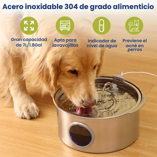 Vista 2 de PawsPik Fuente de agua para perros de acero inoxidable ultra silenciosa, 1.8 galones