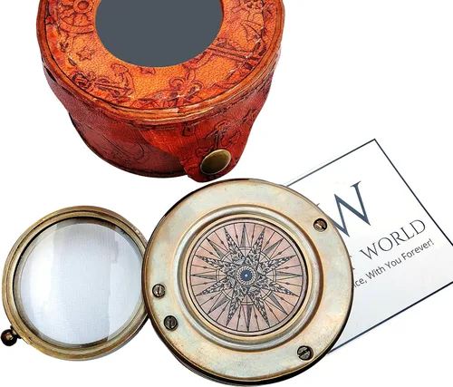 Vista 2 de Brújula de latón antiguo con lente de aumento, navegación vintage y brújula de lectura de mapas, regalo ideal para hombres e hijos