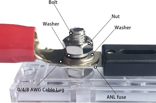 Vista 3 de Portafusibles en línea de 250 A, calibre 0/2/4/8 AWG ANL con fusibles ANL de 250 amperios para amplificador de audio de automóvil (paquete de 2)