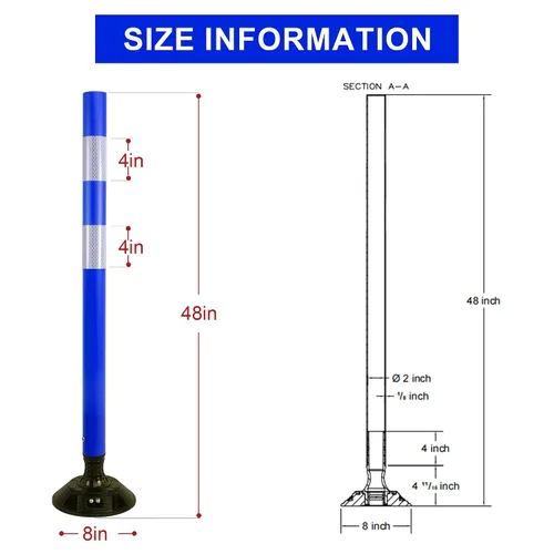 Vista 7 de OrangeStar Paquete de 8 conos de tráfico azules con base de resorte, postes de delineador de 48 pulgadas con rayas reflectantes para seguridad vial
