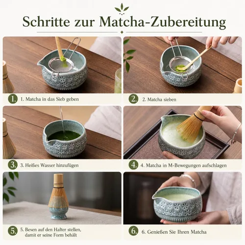 Vista 5 de Buucup Juego de batidor de matcha, kit de matcha de cerámica que incluye cuenco matcha, batidor y soporte, cuchara de bambú, soporte para cucharada