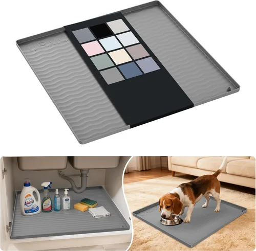 Vista 111 de URMONA - Tapete de silicona impermeable para debajo del fregadero, 16 x 10 Beige