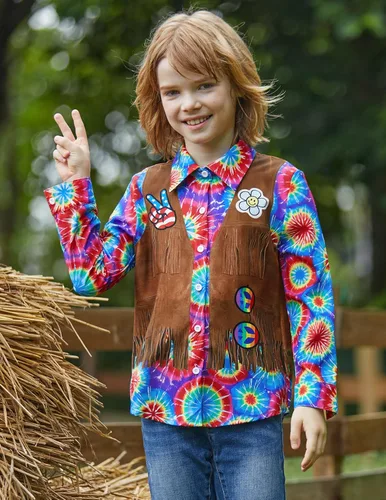 Vista 2 de BesserBay Camisa hawaiana de manga larga con botones para niños de 4 a 12 años