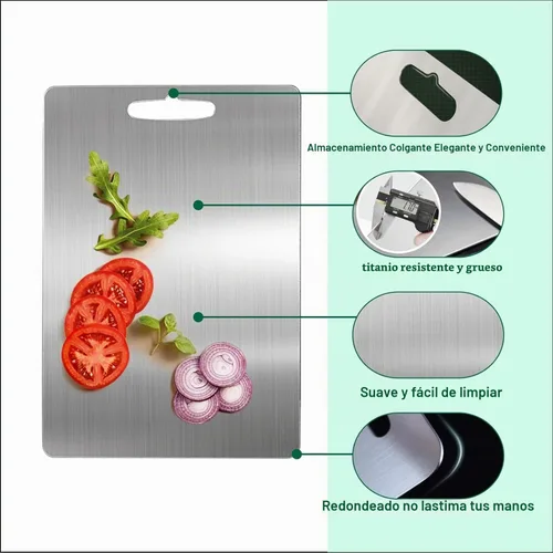 Vista 5 de Tablas de cortar para cocina, tablas de cortar de titanio 2026, tabla de cortar de metal antiadherente de doble cara para cortar carne, verduras