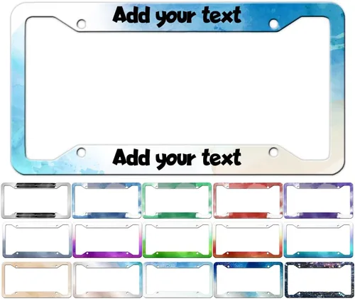 Vista 10 de Marco de matrícula con texto personalizado con patrón y color de tu elección, soporte personalizado para placa de matrícula, 2 agujeros, cubierta