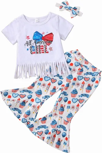 Vista 16 de Eadrioss Ropa para bebé niña pequeña, traje de campana de manga corta, camisa de flores para niños, pantalones florales acampanados, ropa de verano