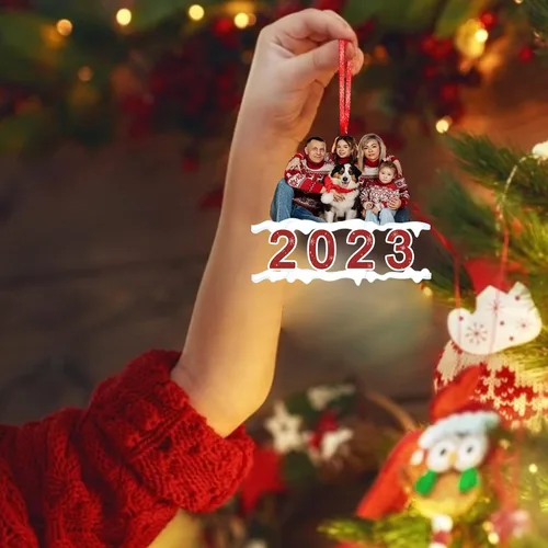 Vista 5 de Adorno personalizado para tu foto, adornos de Navidad con foto personalizada, adorno familiar personalizado, regalo para árbol de Navidad, chimenea