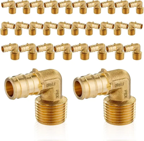 Vista 15 de Paquete de 5 codos NPT macho Seelink de 1/2" PEX-A de expansión x 1/2" Accesorios de expansión PEX-A de latón, para accesorios de tubería