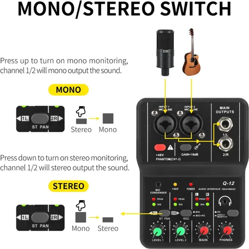 Vista 3 de XTUGA Interfaz de audio USB para PC, interfaz para grabación de música, interfaz de audio XLR con conector de micrófono de 11.6 ft, tarjeta
