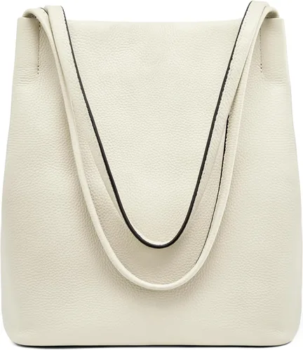 Vista 7 de Kattee Bolso de hombro de cuero genuino suave para mujer con cierre magnético superior