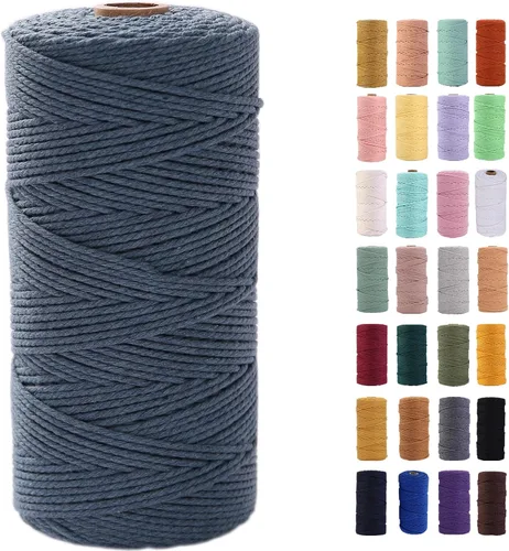 Vista 65 de Cuerda de macramé azul aire de 0.079 in x 220 yardas, cuerda de algodón colorido de algodón suave para colgar en la pared, colgadores de plantas