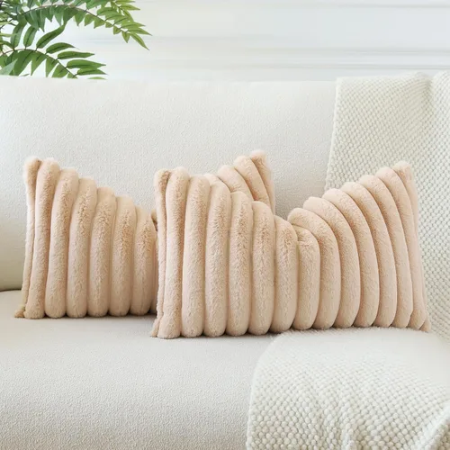 Vista 27 de Soleebee Juego de 2 fundas de cojín decorativo de terciopelo suave y acogedor, fundas de piel sintética de conejo para sofá, cama, silla, cojines