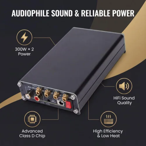 Vista 2 de Amplificador de potencia de alta fidelidad, amplificador de potencia de 300 W x 2 amplificador de alta fidelidad clase D, mini amplificador estéreo