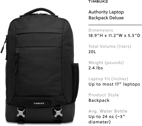 Vista 2 de Timbuk2 Authority Mochila para laptop Deluxe, Eco Negro Deluxe