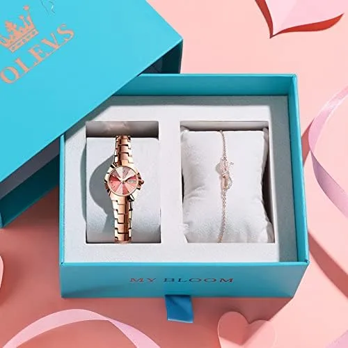 Vista 3 de OLEVS Women Watch Small Face Fashion Tungsten Steel Strap Gift Set with Bee Bracelet Ladies Wrist Watch with Date Dress Waterproof Luminous