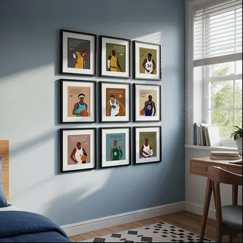 Vista 9 de LOLUIS Arte de pared con cita motivacional, arte dibujado a mano de la superestrella del baloncesto, decoración temática deportiva, dormitorio