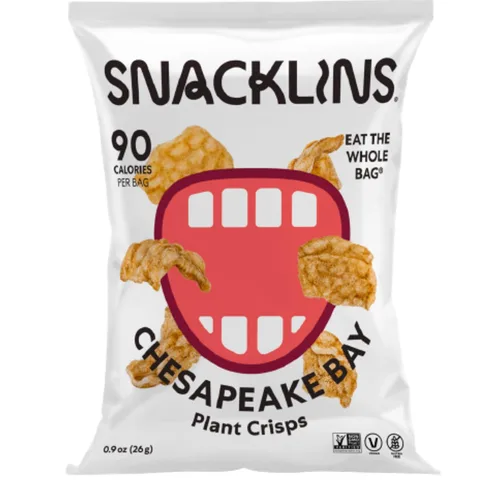 Vista 4 de SNACKLINS Chips Crujientes a Base de Plantas Variedad de 4 Sabores – Nacho, BBQ, Teriyaki, Bahía de Chesapeake, sin gluten, sin granos, 100% kosher