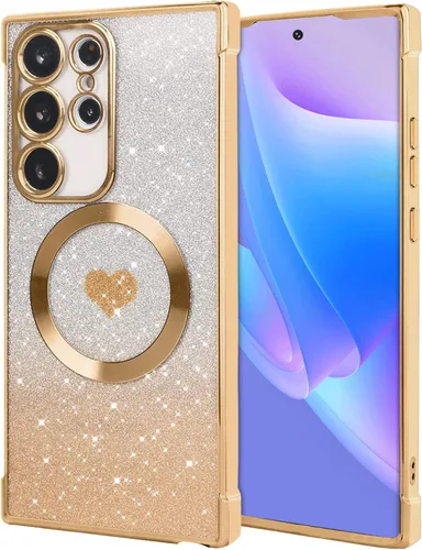 Vista 8 de FIRSTPELLA Funda magnética con purpurina para Samsung Galaxy S23 Ultra - [compatible con MagSafe] Funda transparente de lujo chapada