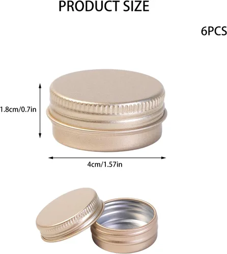 Vista 2 de 6 Pack 0.5oz Frosted Gold Aluminum Tin Jar, Leak Proof Screw Lid