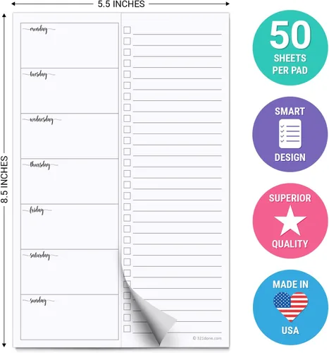 Vista 2 de 321Done Plan semanal con bloc de notas de lista de verificación – 50 hojas (5.5 x 8.5) pequeño – Hecho en Estados Unidos – Dos columnas, bloc de Sin