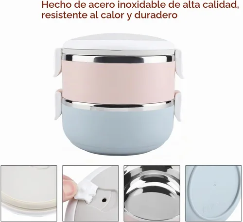 Vista 7 de Fiambrera + Fiambrera térmica portátil de acero inoxidable Contenedor de alimentos (2 capas)
