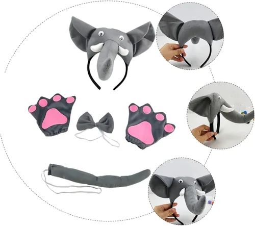 Vista 3 de HOLIDYOYO 5pcs Set Headband Adult Costumes Costumes Cosplay Accessories Animal Ears Headband Elephant Costume Elephant Ears Headband Cartoon