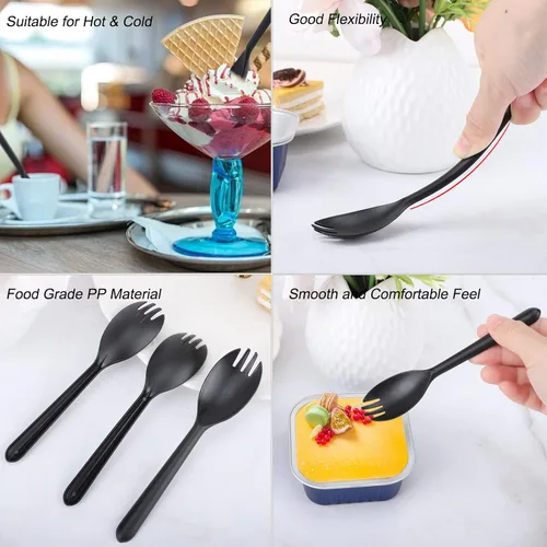Vista 3 de EUSOAR Tenedores y cucharas desechables a granel, 50 piezas de plástico de 5.5 x 1.2 pulgadas, cucharas de tenedor de servicio de cubiertos