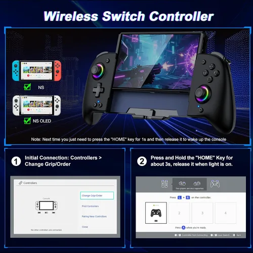 Vista 4 de Gammeefy Switch Controllers Compatible with Nintendo Switch/Switch OLED, One-Piece Joypad Controller Replacement for Switch Pro Controller with 9