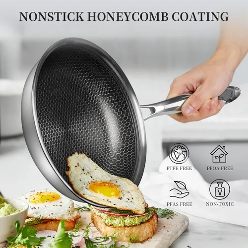 Vista 3 de Innerwell - Sartén de acero inoxidable de 8 pulgadas con revestimiento de nido de abeja antiadherente, sartén para huevos y tortillas, cocina