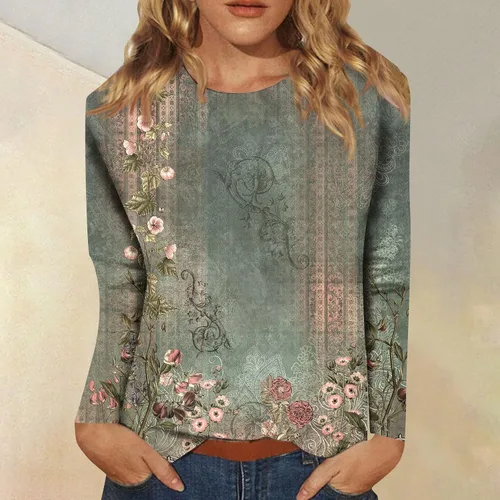 Vista 2 de Blouses for Women 2025 Three Quarter Sleeve Round Neck T Shirt Hawaiian Printing Trendy Fashion Beach Tops