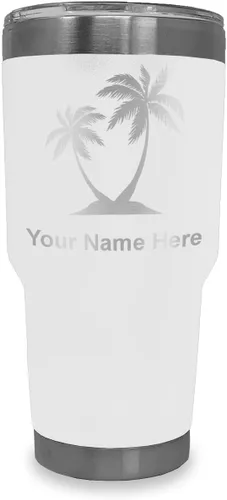 Vista 12 de LaserGram Vaso aislado al vacío de 20 onzas, palmeras, grabado personalizado incluido (negro)