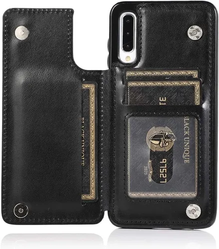Vista 4 de Funda de teléfono para Samsung Galaxy A50 con protector de pantalla de vidrio templado y tarjetero con soporte para tarjetero, accesorios de cuero