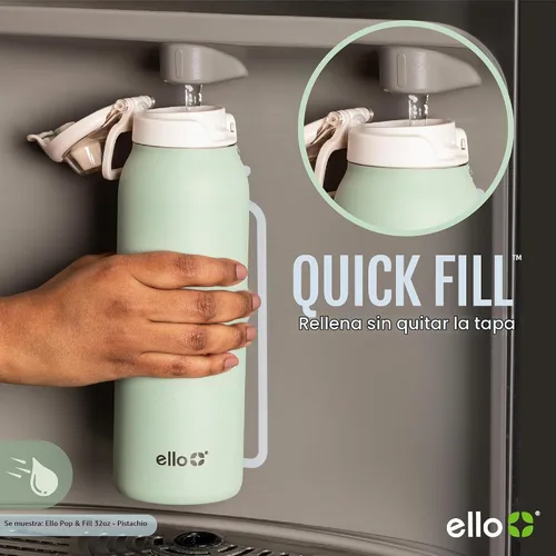 Vista 3 de Ello Pop & Fill botella de agua de acero inoxidable de 22 onzas con tecnología de llenado rápido, metal de doble pared y aislado al vacío, tapa