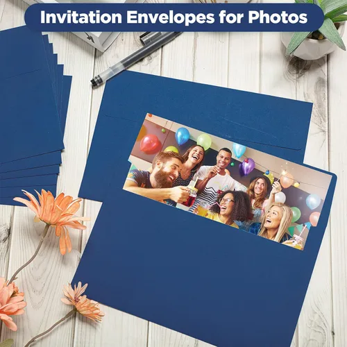 Vista 6 de Harloon 100 sobres de invitación A9, sobres para tarjetas de felicitación, color azul marino