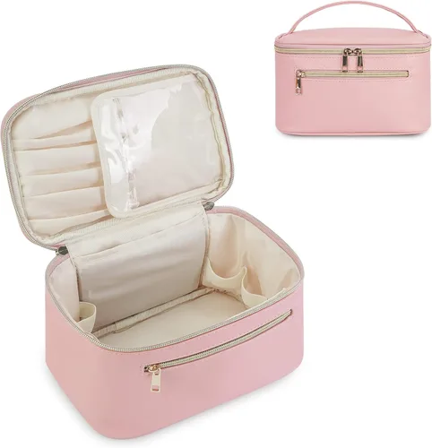 Vista 16 de Wandering Nature Bolsa de Maquillaje, Organizador de Maquillaje de Viaje, Estuche de Brochas Cosméticas para Mujeres en Cuero Vegano Ecológico, M
