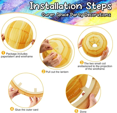 Vista 4 de Faroles de papel de planeta espacial de 12 pulgadas para colgar del sistema solar, decoración de fiesta fuera de este mundo para niños, suministros
