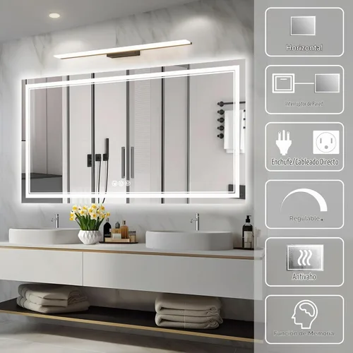 Vista 3 de Ratsamee - Espejo de baño LED de 55 x 30 con luces, retroiluminado+luz Blanco neutro (frontlit+retroiluminado)