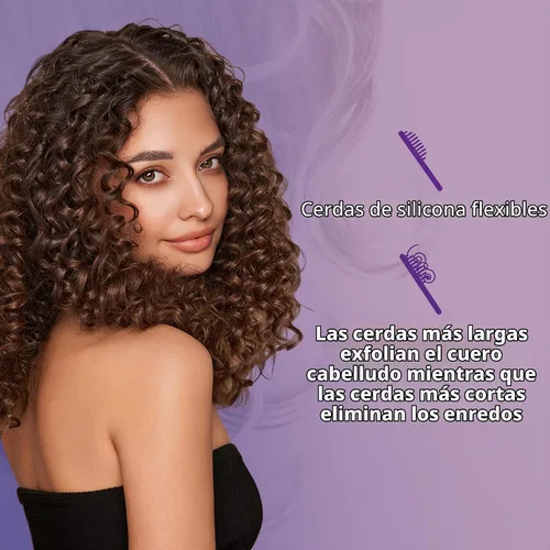 Vista 3 de Curl Keeper Flexy - Cepillo de pelo morado para desenredar con cerdas flexibles para uso en la ducha, peinar rizos y eliminar nudos, accesorios