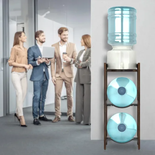 Vista 8 de Soporte para jarra de agua de 5 galones con estantes superiores, soporte dispensador de agua de madera maciza natural de 31 pulgadas de alto