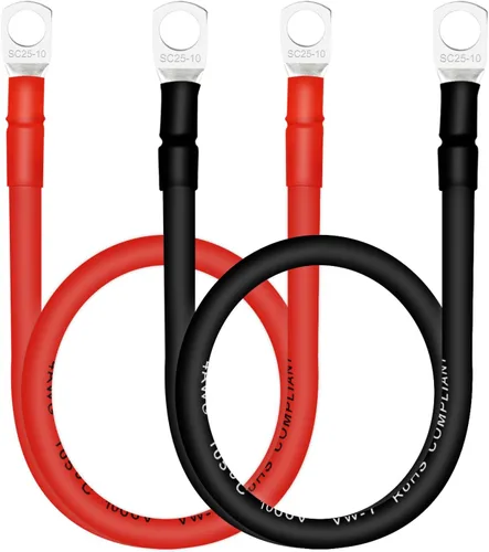 Vista 45 de Cable de batería, cables de batería 2 AWG con terminales, 2 cables de batería de cobre (1 pie).