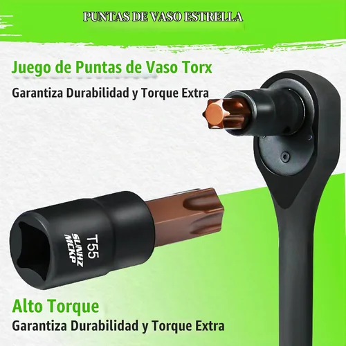 Vista 4 de SUNHAMCKP - Juego de 31 puntas y dados Torx, 14 puntas de estrella (T8- T70) y 13 enchufes E-Torx (E4-E24) y 4 adaptadores de enchufe de impacto