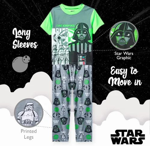Vista 4 de Star Wars Boys' The Mandalorian 3-Piece Loose-Fit Pajamas Set