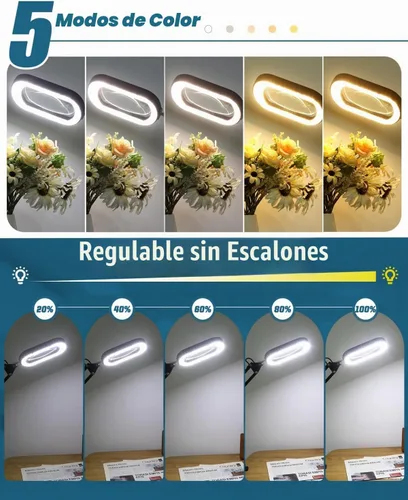 Vista 5 de 12 lupas con luz y soporte, lente rectangular de vidrio real, brazo giratorio grande de 2 x 16 pulgadas, lámpara de escritorio con abrazadera